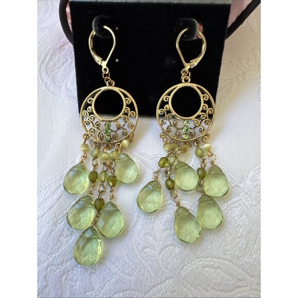 Nordstrom Sequin Green Gold & Beads Tassel Dangle Drop Earrings NEW - Picture 2 of 8